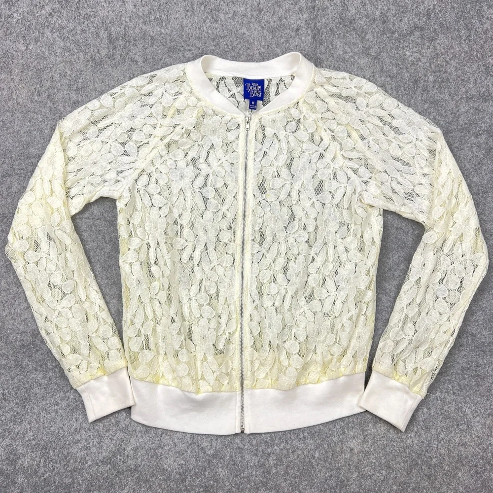 Disney Jacket Juniors Girls Medium Cream Lace Beauty and the Beast‎ Full Zip